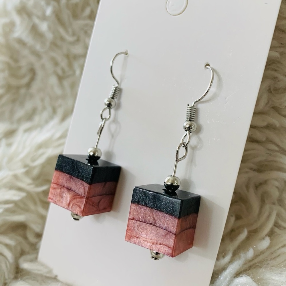Deep charcoal and pink cube earrings